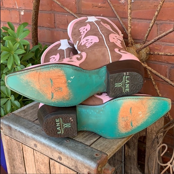 LANE Grace Cross Tall Brown Pink White Leather Cowboy Western Boots, Size 7.5 - Picture 9 of 13